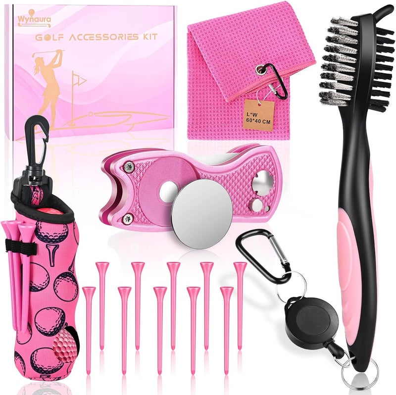 Wynaura 15PCS Golf Accessories Kit - Include Golf Club Cleaner Brush with Groove Cleaner Tool, Golf Ball Bag, Divot Tool with Magnetic Ball Marker, Towel, Golf Tees, Golf Gift for Men/Women - Image 1